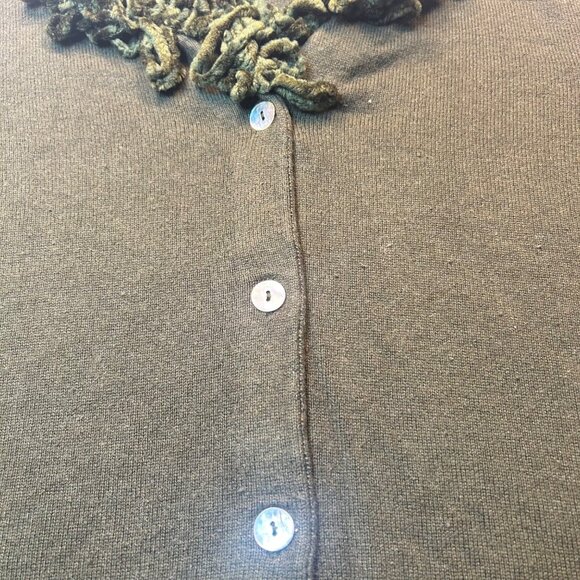 Carole Little Womens 2X Olive Knit Cardigan With Fringe Collar - Picture 2 of 6